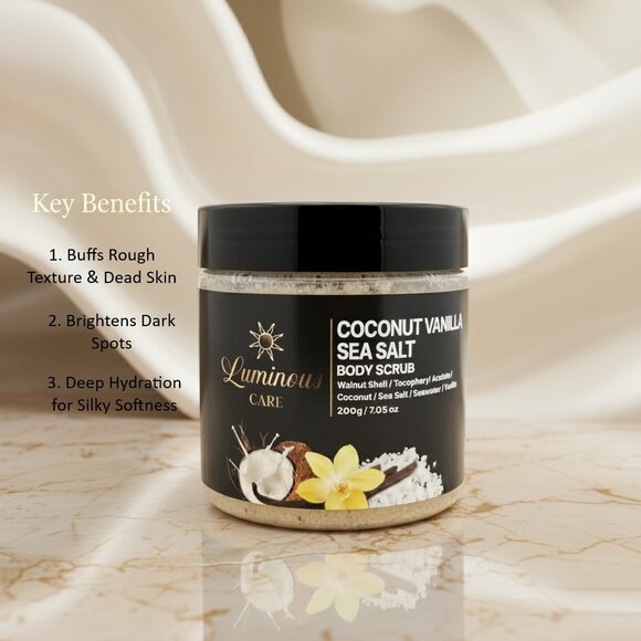 Luminous Care Coconut Vanilla Body Scrub | Sea Salt + Walnut Shell Exfoliating 2 - Picture 4 of 10